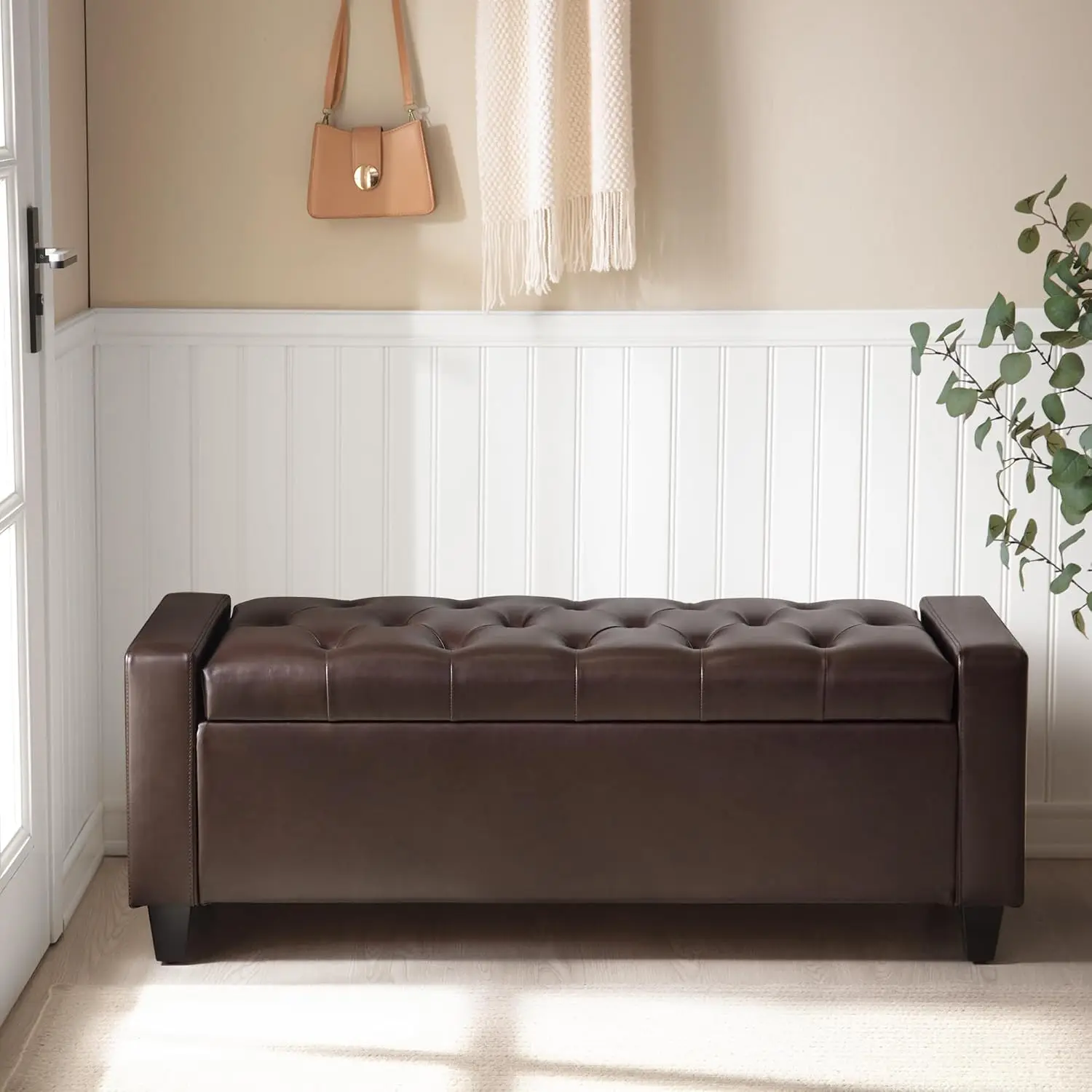 PU Leather Storage Ottoman Bench with Hidden Compartment for Bedroom Living Room Entryway, Customized