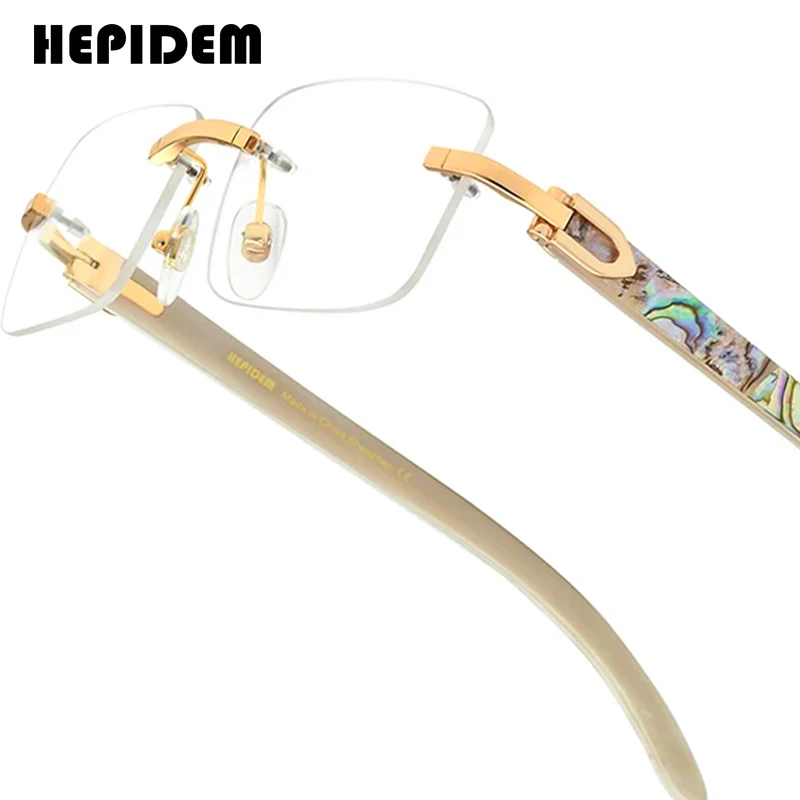 HEPIDEM Buffalo Horn Glasses Men Luxury Famous Brand Design Rimless Eyeglasses Frames Women Frameless White Buffs Wood Eyewear