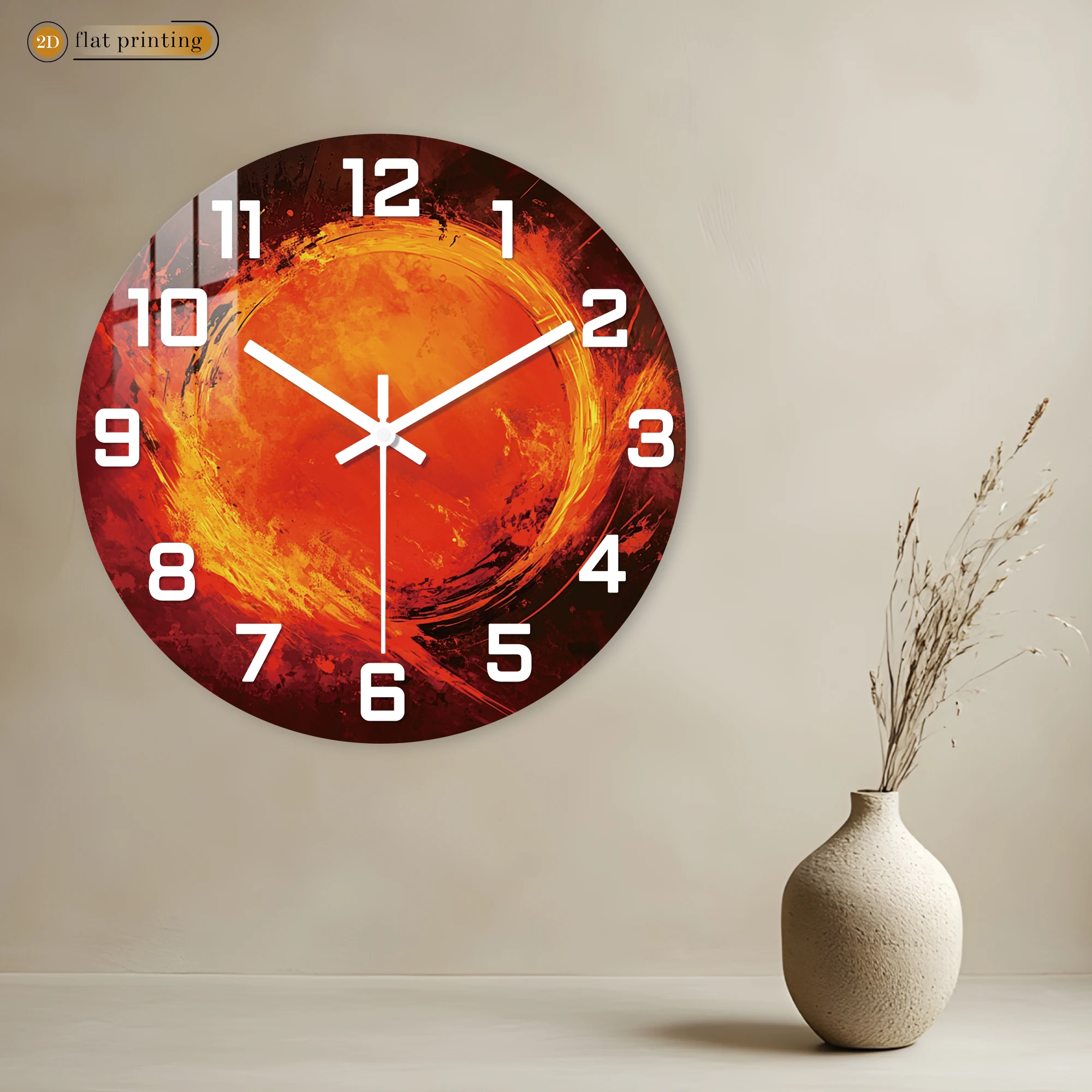 Abstract Fiery Sunburst Wall Clock, Modern Art Decor for Living Room, Silent Quartz Movement Decorative Timepiece Accent