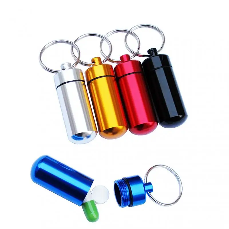 휴대용 알루미늄 합금 보관 상자, 야외 소형 도구, 방수 약병, 열쇠 고리 포함