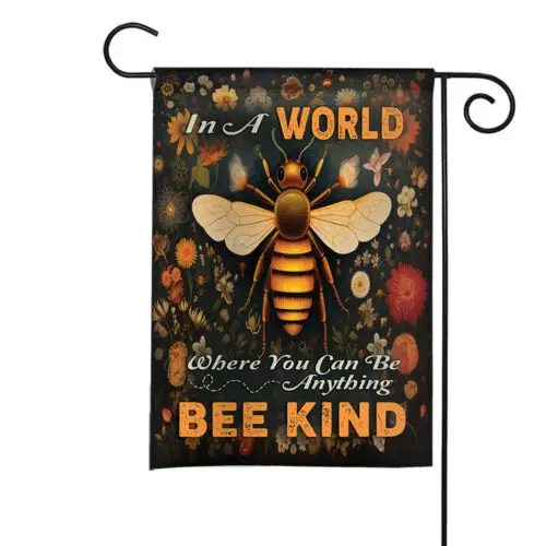 Bee Hippie Peace Sign Garden Flag, Be Kind Hippie Flag Decor, Hippie Style Flag