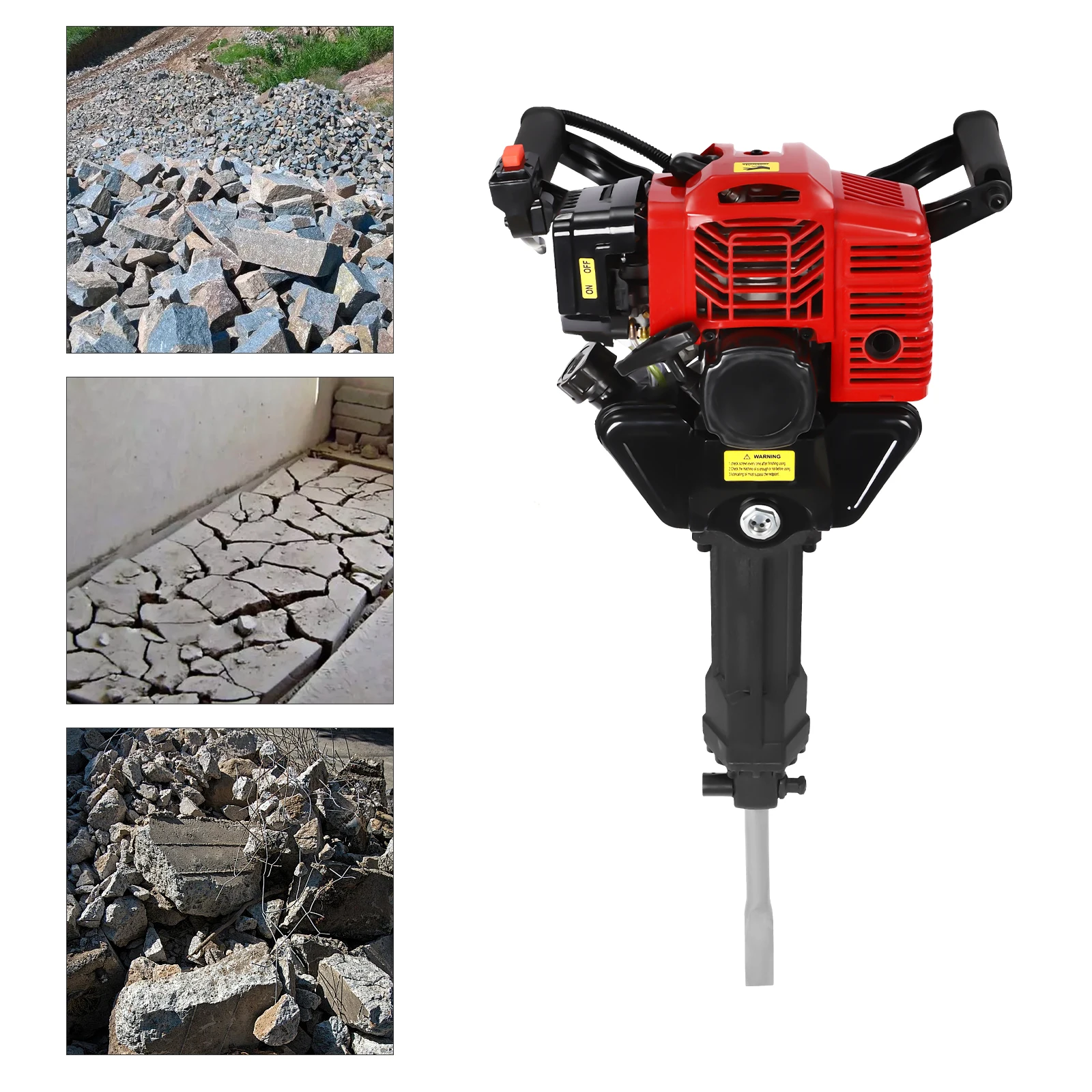 

52CC Demolition Hammer with 55J Impact Force, Two-Stroke Engine, Adjustable Speed, Replaceable Pickaxes, Heat Dissipation for Co