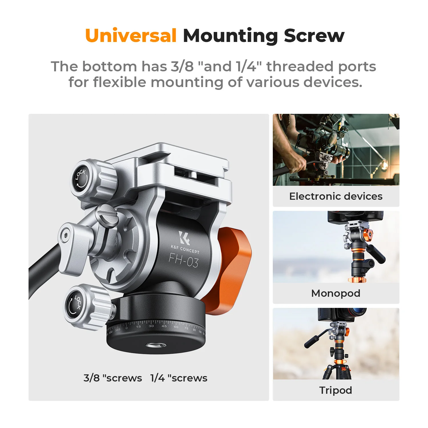 K&F Concept Video Fluid Head Tripod Head Max Load 11lb/5kg Silky-Smooth Stable Camera Fluid Heads for Nikon Canon Leica Sony New