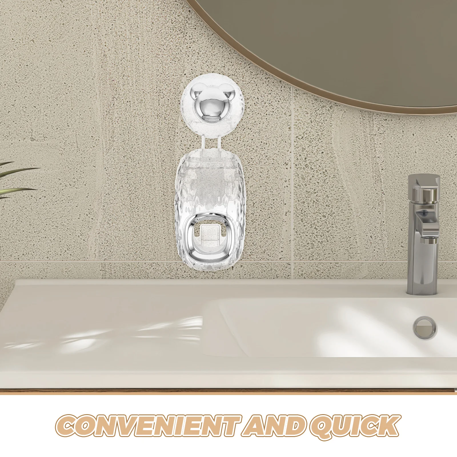 موزع معجون الأسنان الأوتوماتيكي على الحائط، كوب شفط، تصميم شفاف للحمام، سهل التركيب، لا يتطلب مثقاب بدون جهد