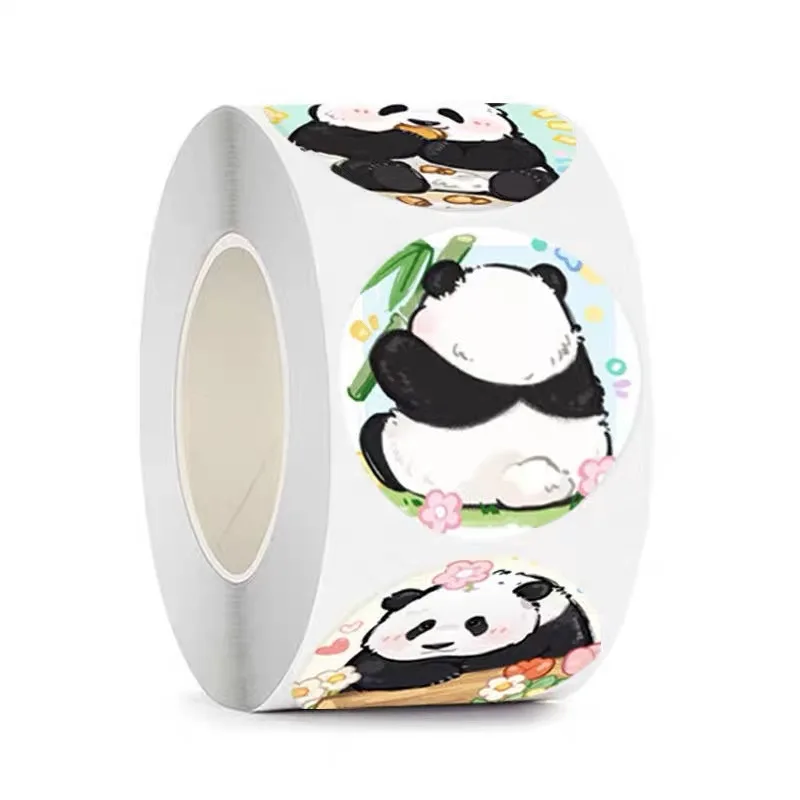 Rollo de pegatinas con diseño de Panda para estudiantes, rollo de etiquetas adhesivas de animales bonitos de 100-500 piezas, 2,5 cm, para regalo