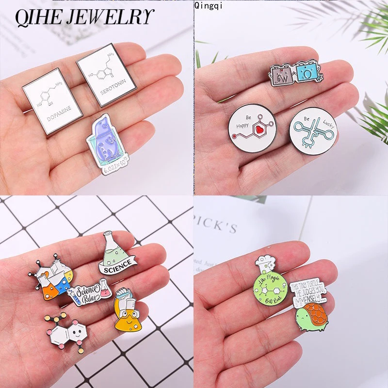 

Creative Enamel Pin Chemical Molecular Structure Brooch Element Interesting Jewelry Gift Beaker Test Tube Brooch Badge Lapel