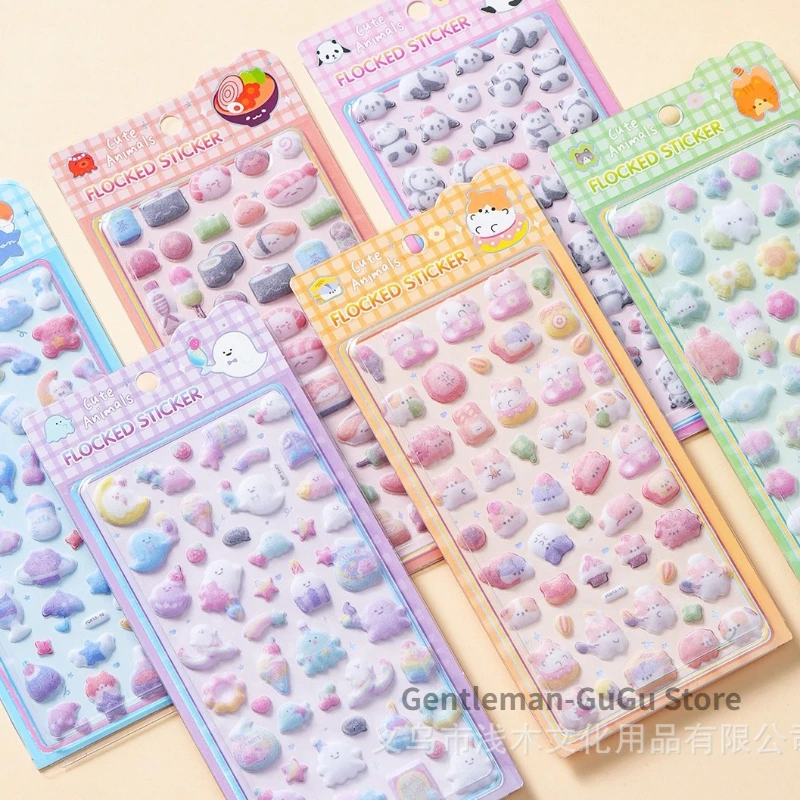 

3D Three Dimensional Flocking Stickers Cute Pets DIY Journaling Guka Stickers Decorative Decals for Phone Cases Festival Gifts