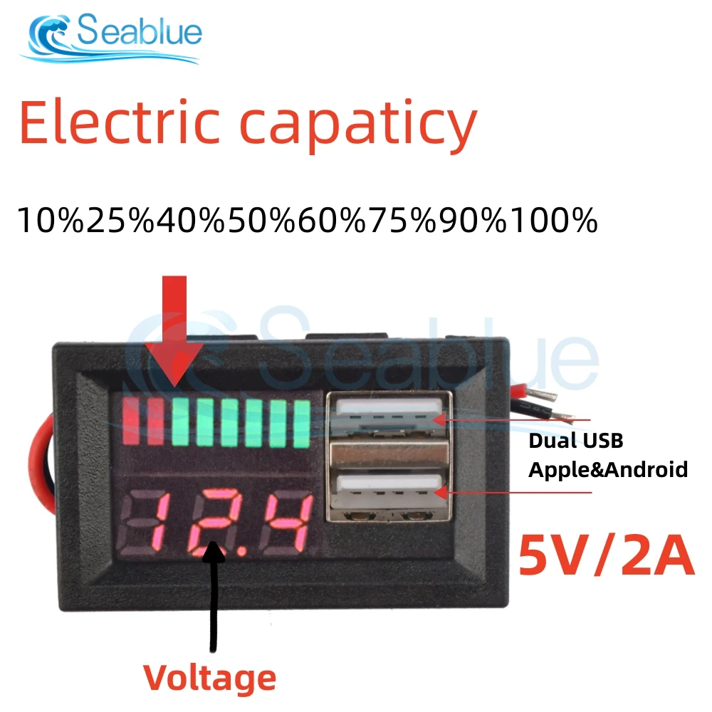 DC 12V doppia porta USB LED voltmetro digitale 4S litio ferro fosfato Tester al piombo per adattatore per telefono cellulare Tester di uscita USB