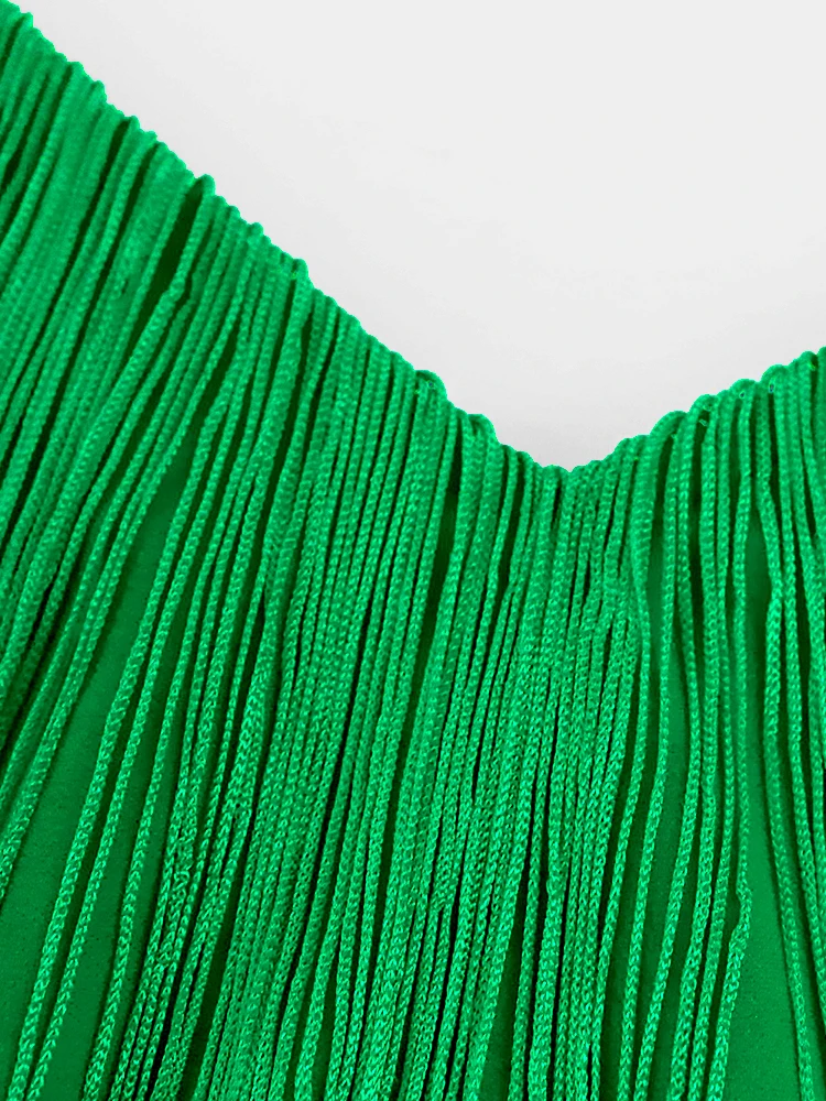 Green Fringe Dresses for Women Sexy V Neck Tassel Cocktail Event Party Outfits Sleeveless High Waist Bodycon Midi Gowns 3XL 4XL