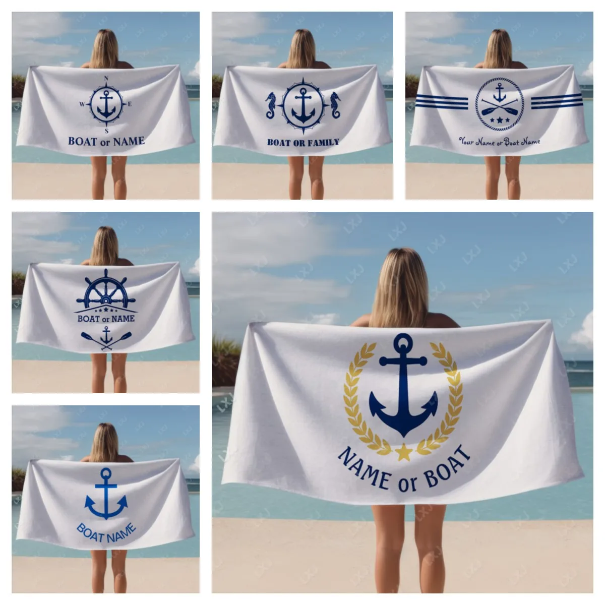 Custom Name Beach Towel Personalized Boat Towel Quick Dry Sand Free Lightweight Bath Towel for Adults and Kids Summer Essentials