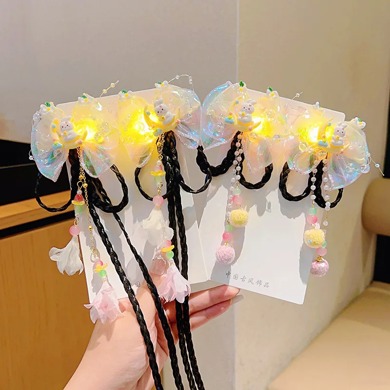 

Girls Headwear Braid Hair Clip Rabbit Shine Princess Hairpin Hanfu Elegant Children Hair Accessories Gifts 1 Pair