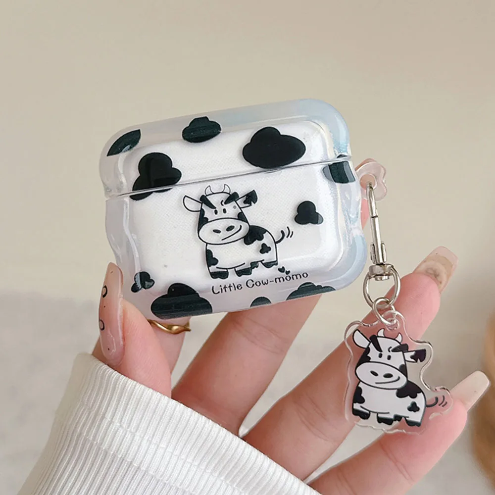 Black Coconut Tree Cow Pattern Case For Apple Airpods 3 Pro 2 1 Bluetooth Earphone Cover Protective Accessories with Keychain