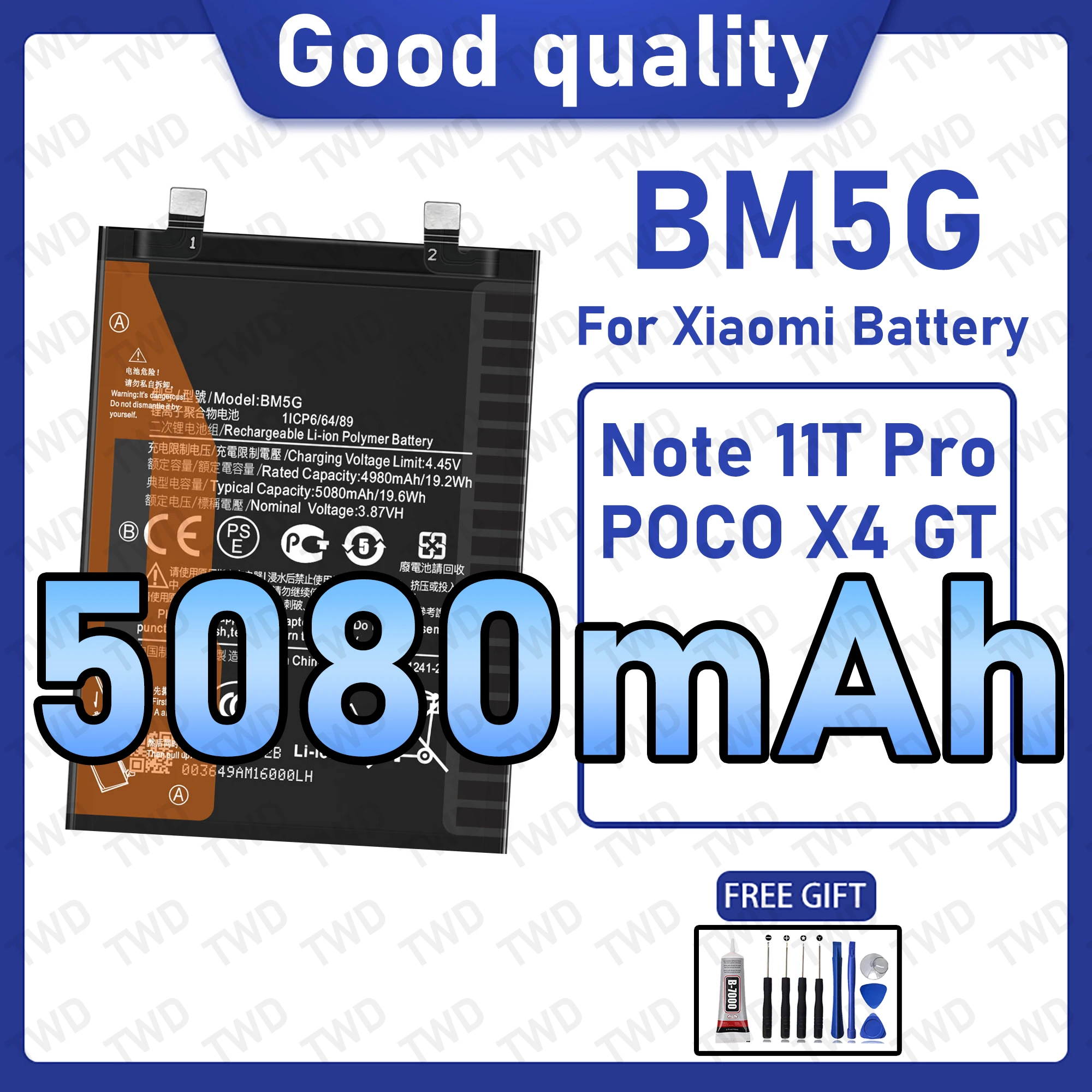 

BM5G Large capacity 5080mAh Battery For Xiaomi Note 11T Pro/POCO X4 GT Batteries New High Quanlity+Free Tools