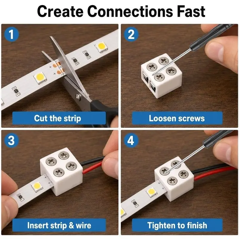 Professional Grade Wire Strip Connectors 25 Pack Led Tape Light Terminal 2 Pin 8Mm Tighten Screws Screwdriver Included