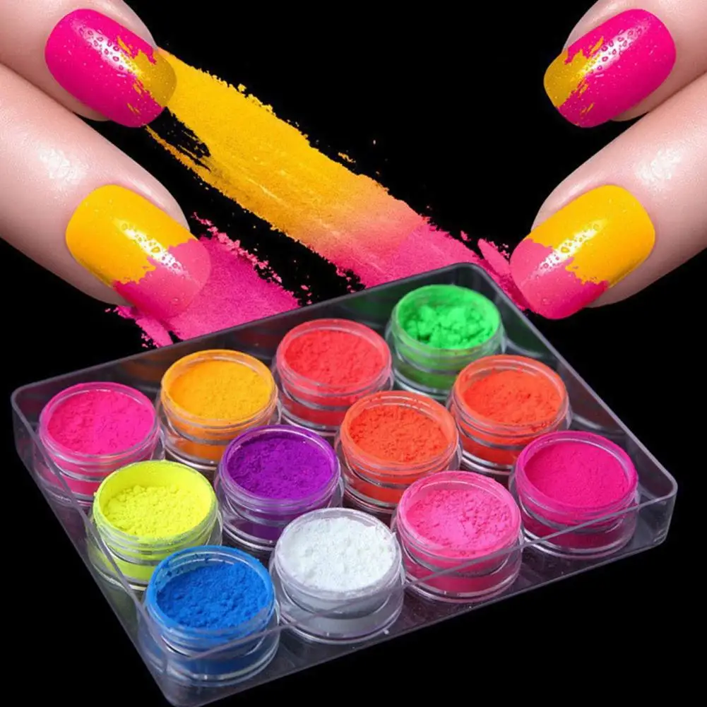 Nail Art Pigment Powder 12pcs 1g Fluorescent Rainbow Pigment Powder Set for Diy Nail Polish Acrylic Nail Art Body Makeup for Eye