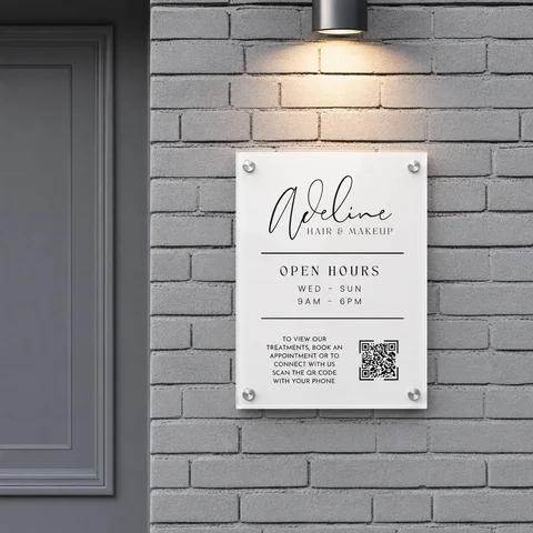 Placa de Acrílico Personalizada com Logotipo, Sinalização para Loja, Código QR, Horário de Abertura, Placa Comercial para Decoração de Parede de Escritório ou Recepção