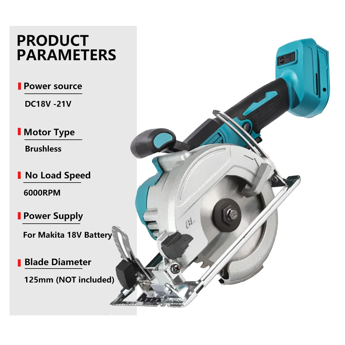 Brushless 5Inch 125mm Mini Electric Circular Saw Cordless Woodworking Power Garden Tool （No battery）For Makita 18V Battery