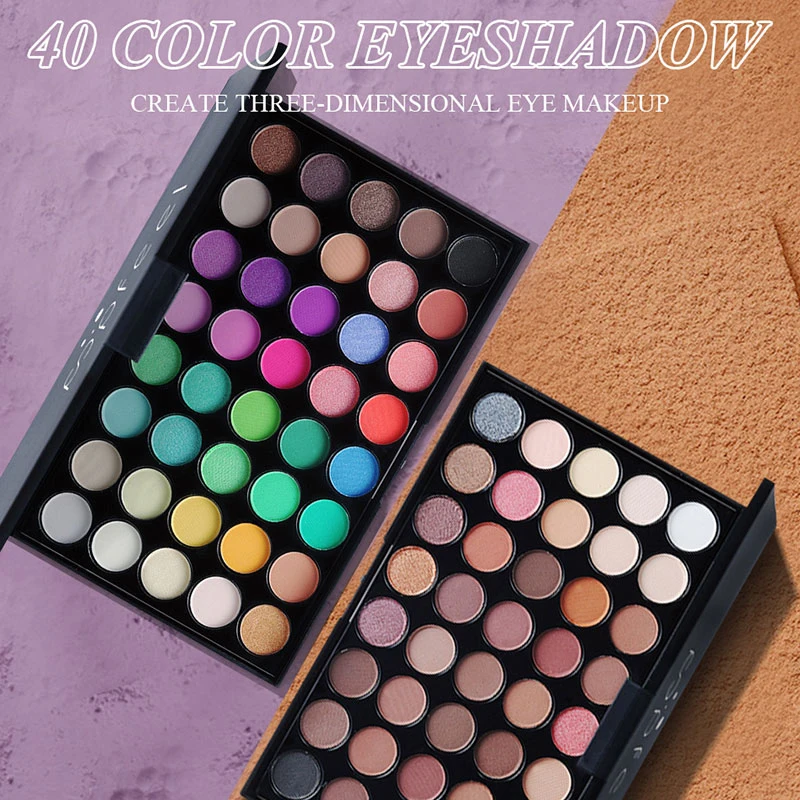 Placa de sombra de ojos de 40 colores, pigmento de maquillaje mate luminoso, brillo impermeable, paleta cosmética