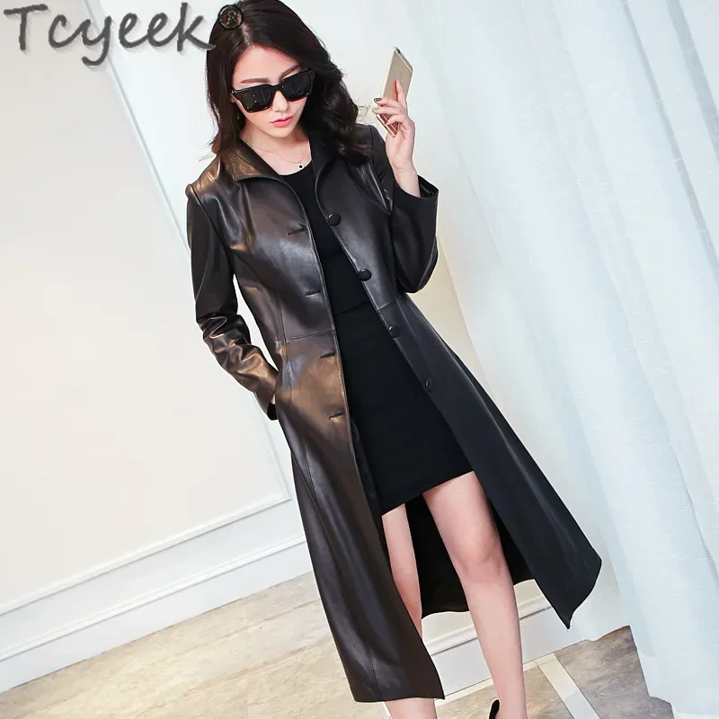 Tcyeek Natural Sheepskin Coats for Woman Real Leather Jacket Women Mid-length Trench Coat Spring Autumn Clothes Jaqueta De Couro