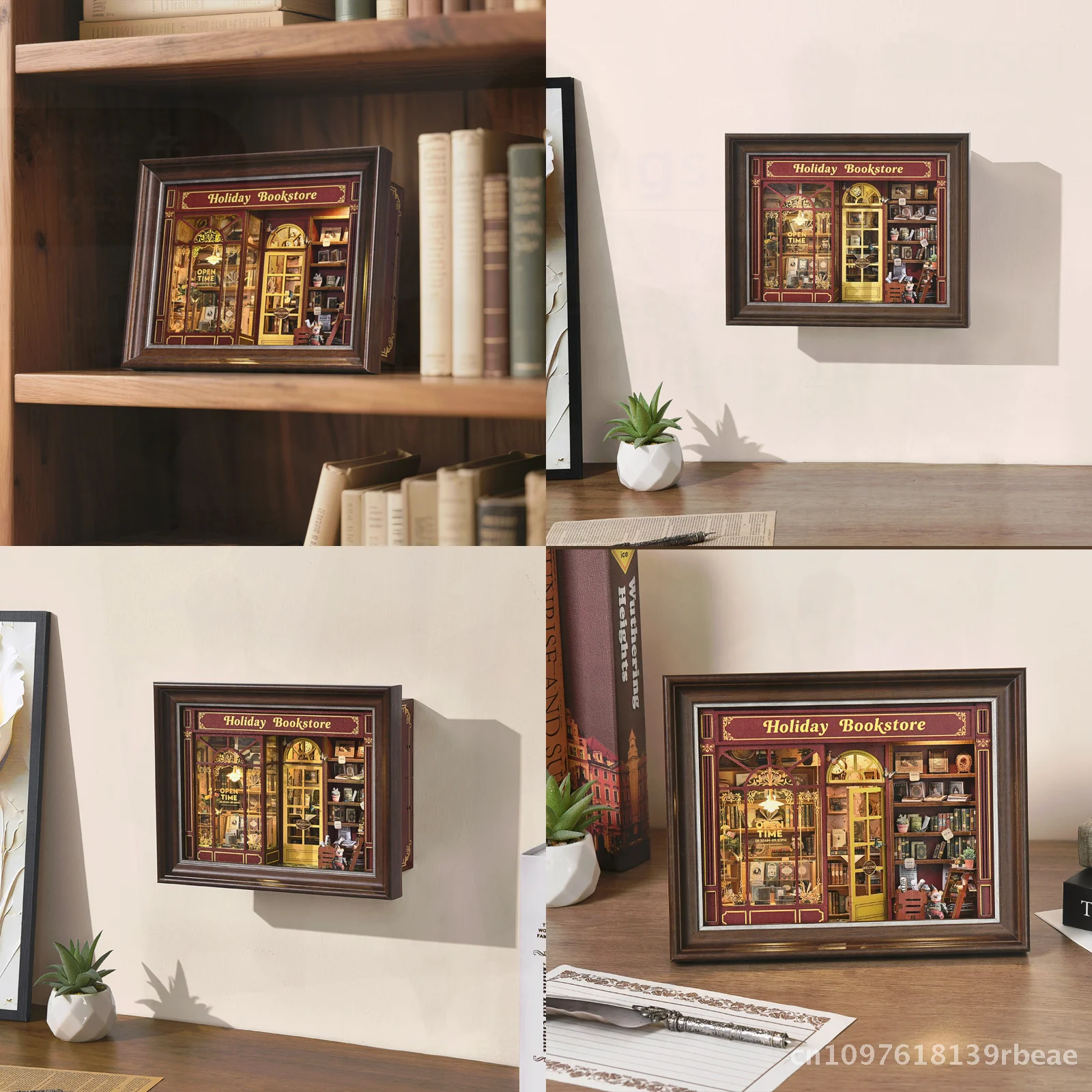 ركن عطلة مكتبة دمية مصغرة الإطار الزخرفية اليدوية الجمعية Diy بها بنفسك منزل صغير بناء لعبة هدية #1