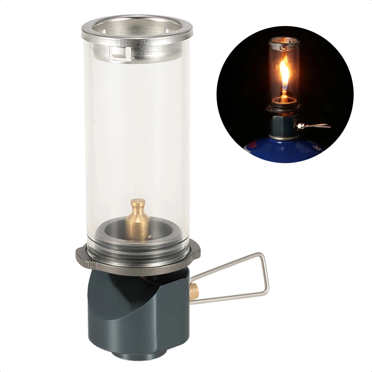 Windproof Butane Gas Light Dreamlike Candlelight Lamp Wickless Glass Shade Retro Tent Light Burner Outdoor Camping Picnic Lamp