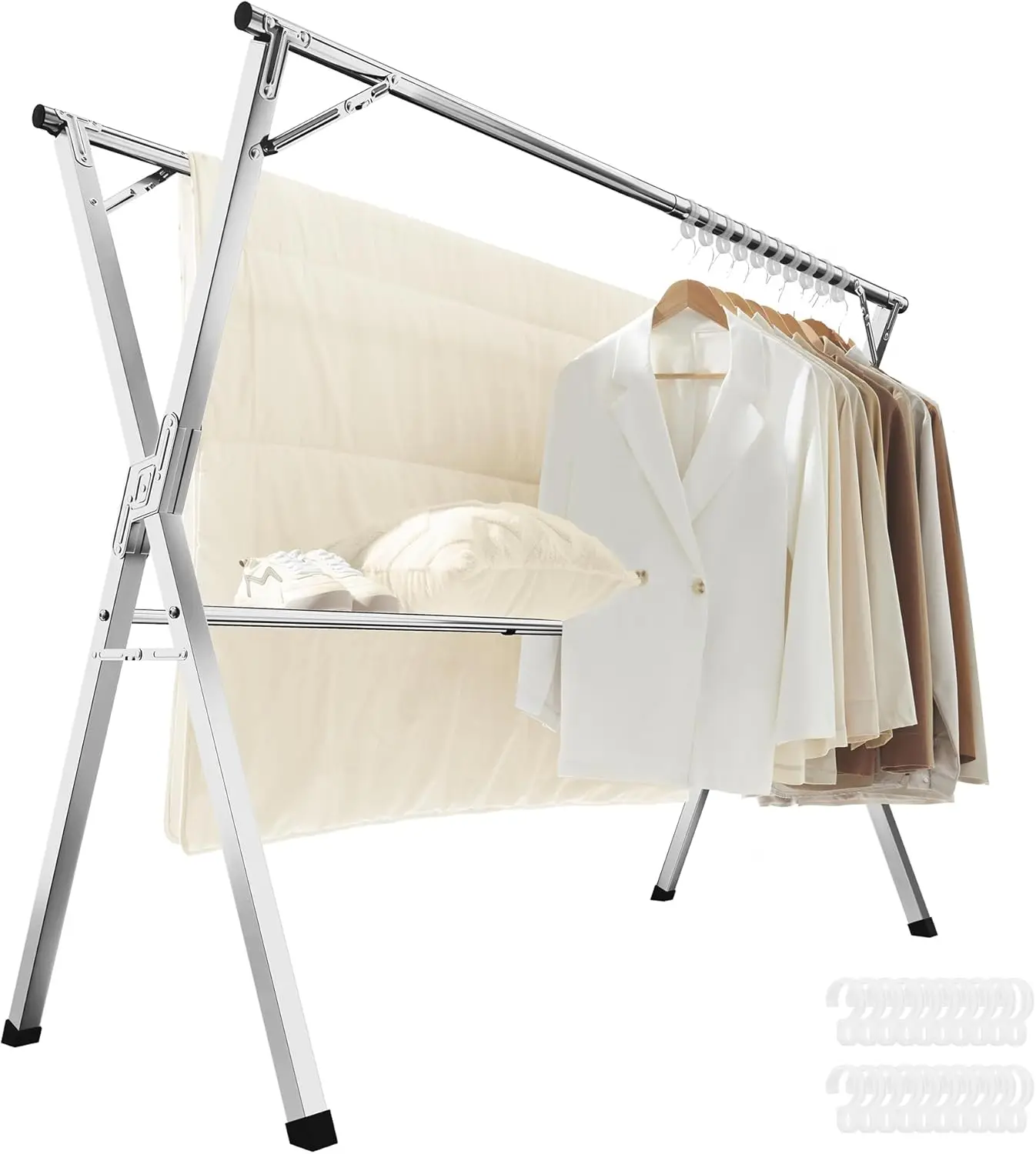 

Clothes Drying Rack, Heavy-Duty Laundry Drying Rack, 52.4-78.7 Inches Extendable, Foldable Freestanding Airer, Stainless Steel,