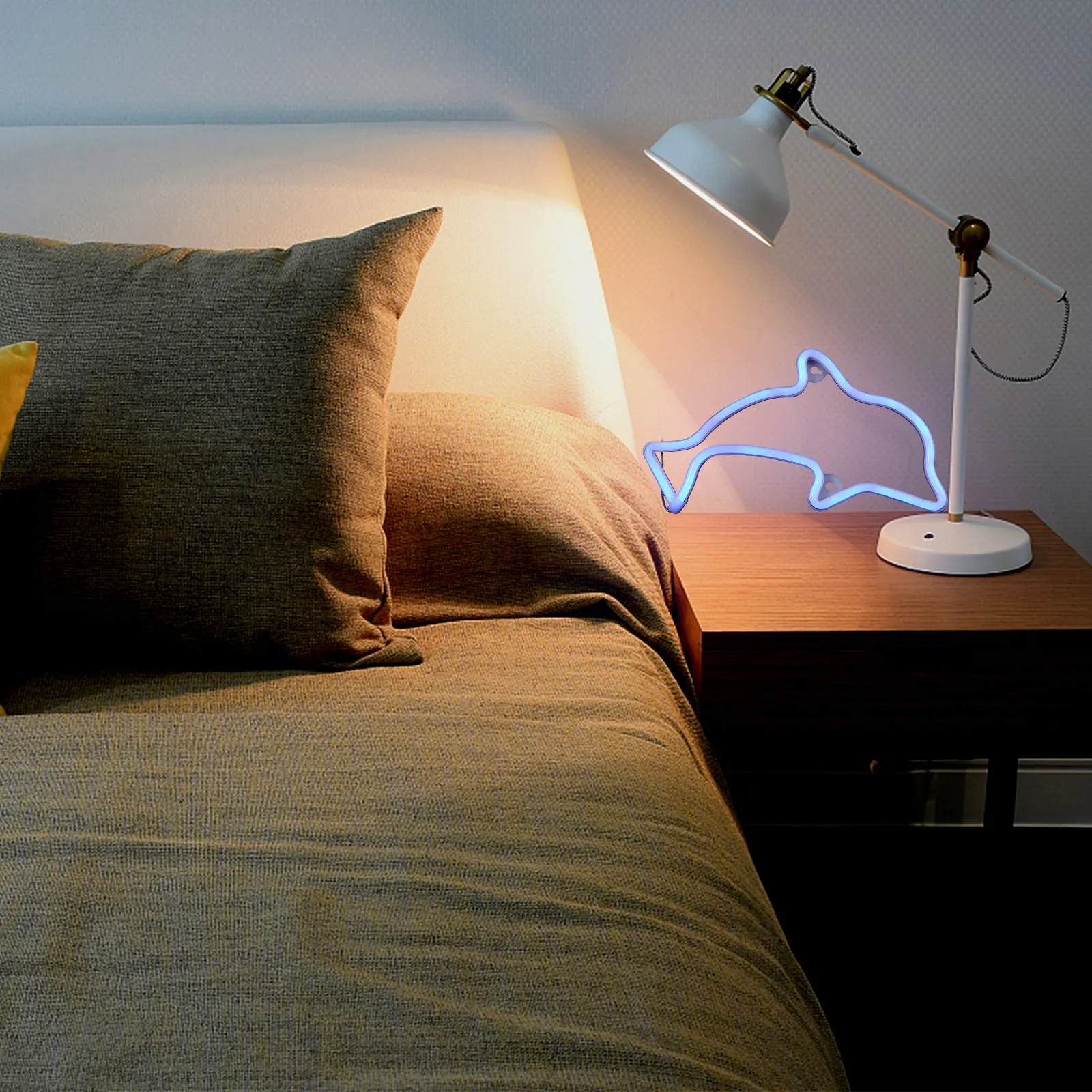 Dolphin Shape Neon Light Premium Material Home Bed Coffee Table Decoration Birthday Holiday Party LED Lamp Table Light