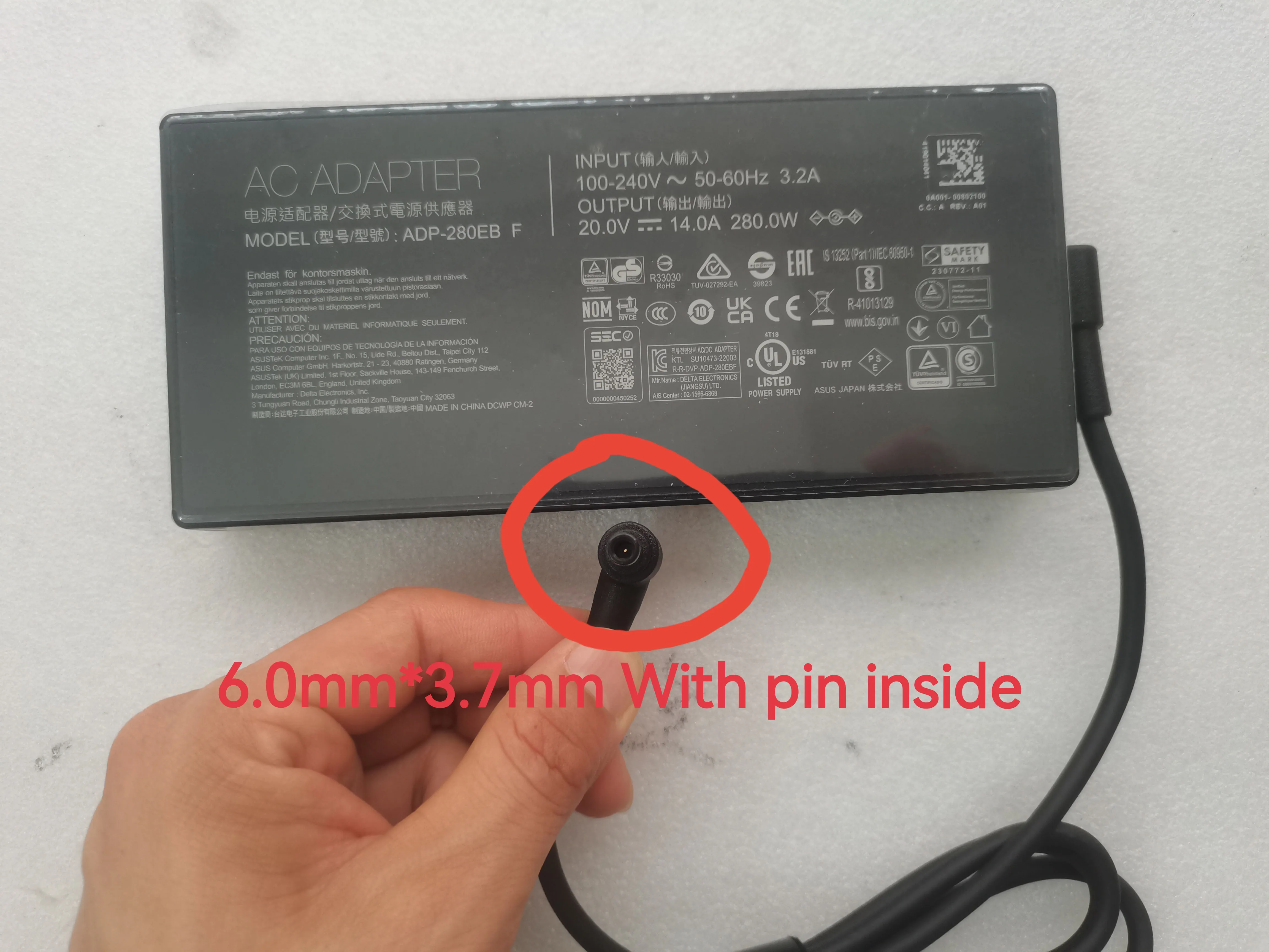 NEW OEM 20V 14A 6.0mm*3.7mm 280W AC Adapter ADP-280EB F For ASUS ROG Strix G16 (2025) G614 G614PH G614FP-DS96 RTX5070 Laptop
