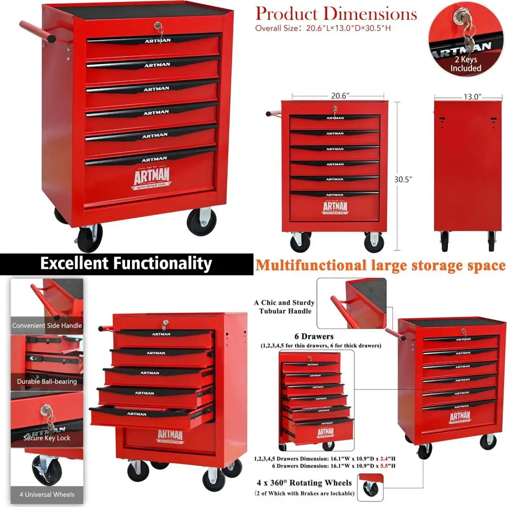 Многоцелевая тележка для инструментов на колесиках с 6 ящиками, прочная тележка-органайзер для хранения инструментов в складках