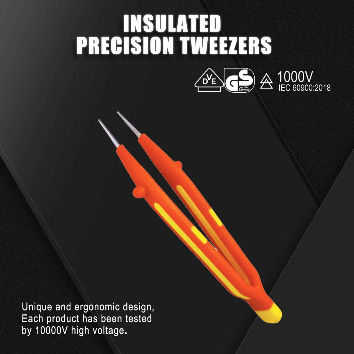 SFREYA S621A Insulated tip tweezers VDE certified 1000V High-voltage Resistant Light Weight Tool for Electricians