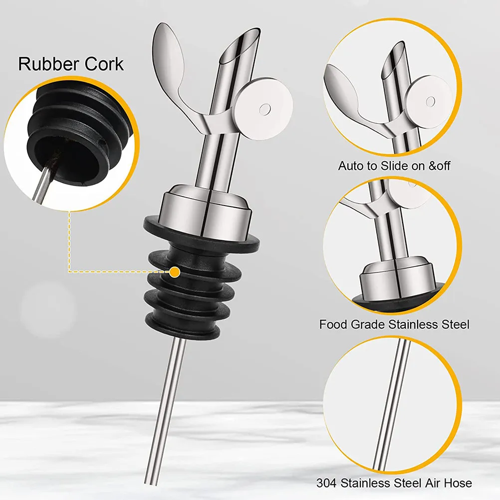 2Pcs Stainless Steel Bottle Pourers with Caps Gravity-Activated No-Drip Wine Oil Vinegar Dispenser Spouts for Liquor Whiskey