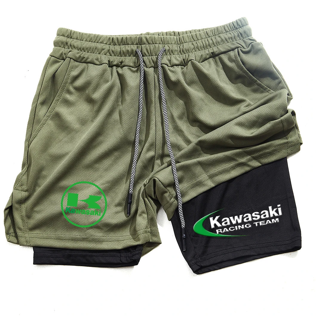 กางเกงขาสั้นวิ่ง Kawasaki 2 in 1 สำหรับออกกำลังกาย ยืดหยุ่น ใส่สบาย แห้งเร็ว ระบายอากาศได้ดี เหมาะสำหรับฤดูร้อน