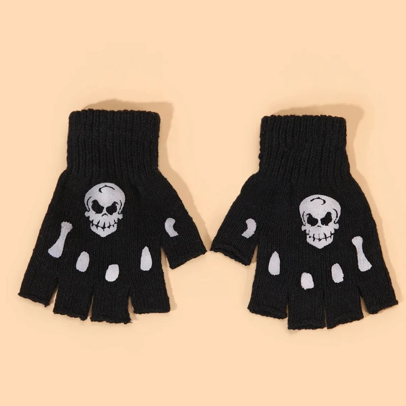 Creative Knitted Touch Screen Gloves Halloween Spider Pattern Half-fingered Gloves for Cycling Christmas and Halloween Gloves