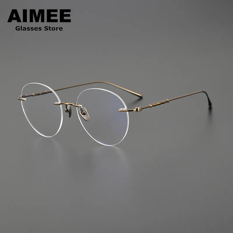 Lunettes rondes sans monture en titane pur pour hommes et femmes, lunettes de myopie, design japonais, contrevenants optiques