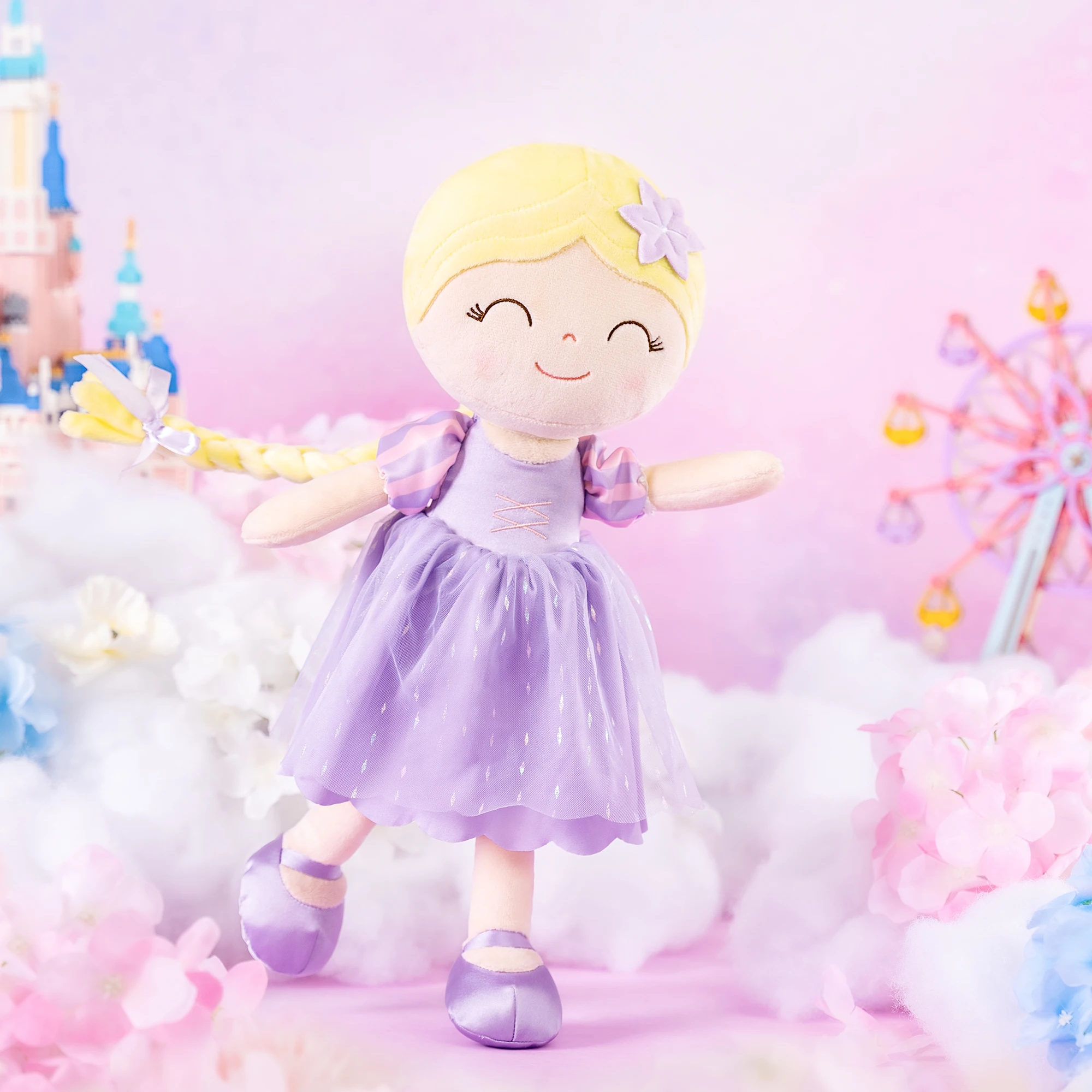 小さな女の子のためのぬいぐるみプリンセス人形、柔らかいおもちゃ、紫色のドレス、誕生日プレゼント、16インチ