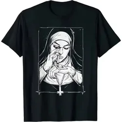 Camiseta con estampado de Nun Smoking Harajuku para hombre y mujer, camiseta informal de tela de alta calidad, Top de cuello redondo de talla grande para verano, 2024