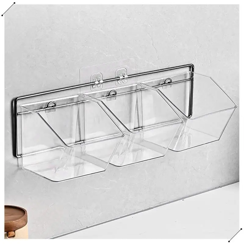 3 Compartments Wall Mounted Ginger Garlic Container Countertop Onion And Potato Storage Box With Metal Rack Durable Length 43Cm