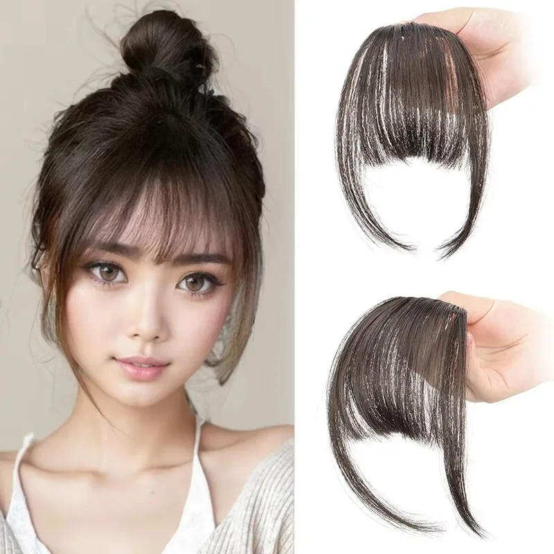 

Synthetic Fake Invisible Air Bangs Hair Extension Front Fringes Hairpiece Black Brown Hair Accessories for Women Wigundle