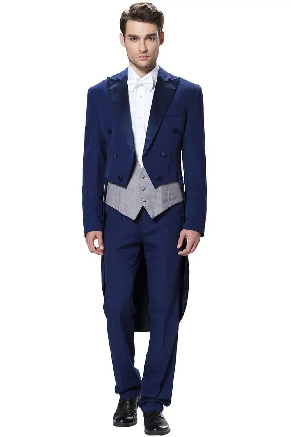 

Royal Blue Men's 3 Piece Tailcoat Suit Slim Fit Peak Lapel Jacket & Waistcoat & Trousers Formal Men Suits for Wedding Party Prom
