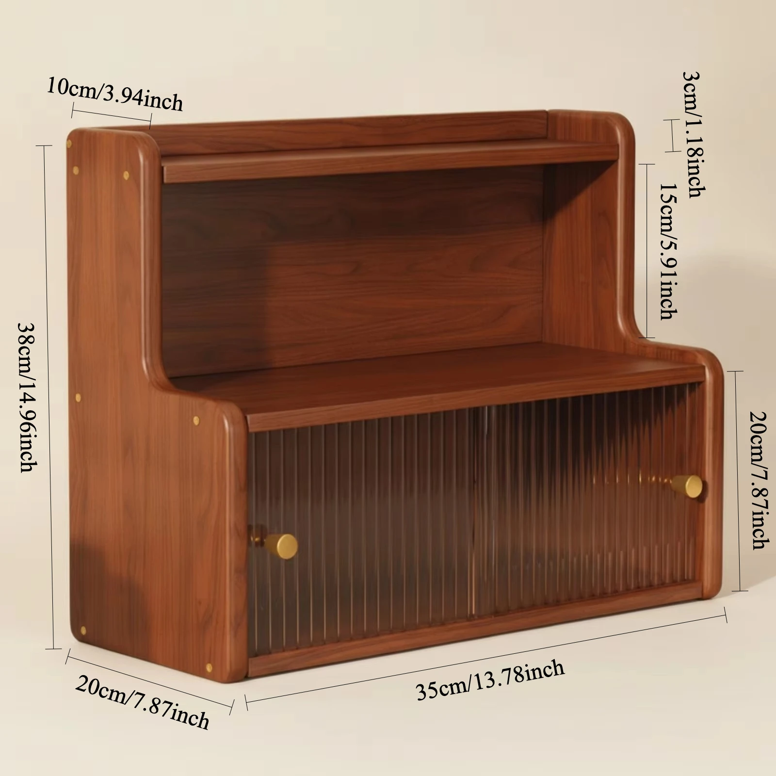 Stepped Cabinet with Sliding Doors Translucent Countertop Cabinet Tabletop Cupboard with Shelves Compact Furniture Space-Saving