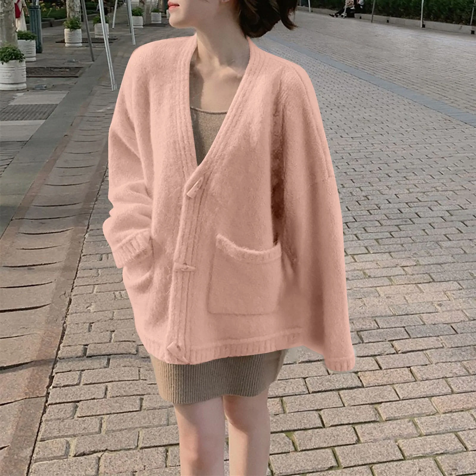 2024 Chic Yellow Sweater Cardigan Women Lazy Wind Single-Breasted Knitted Cardigan Women Solid V Neck Cardigans Female Cardigan