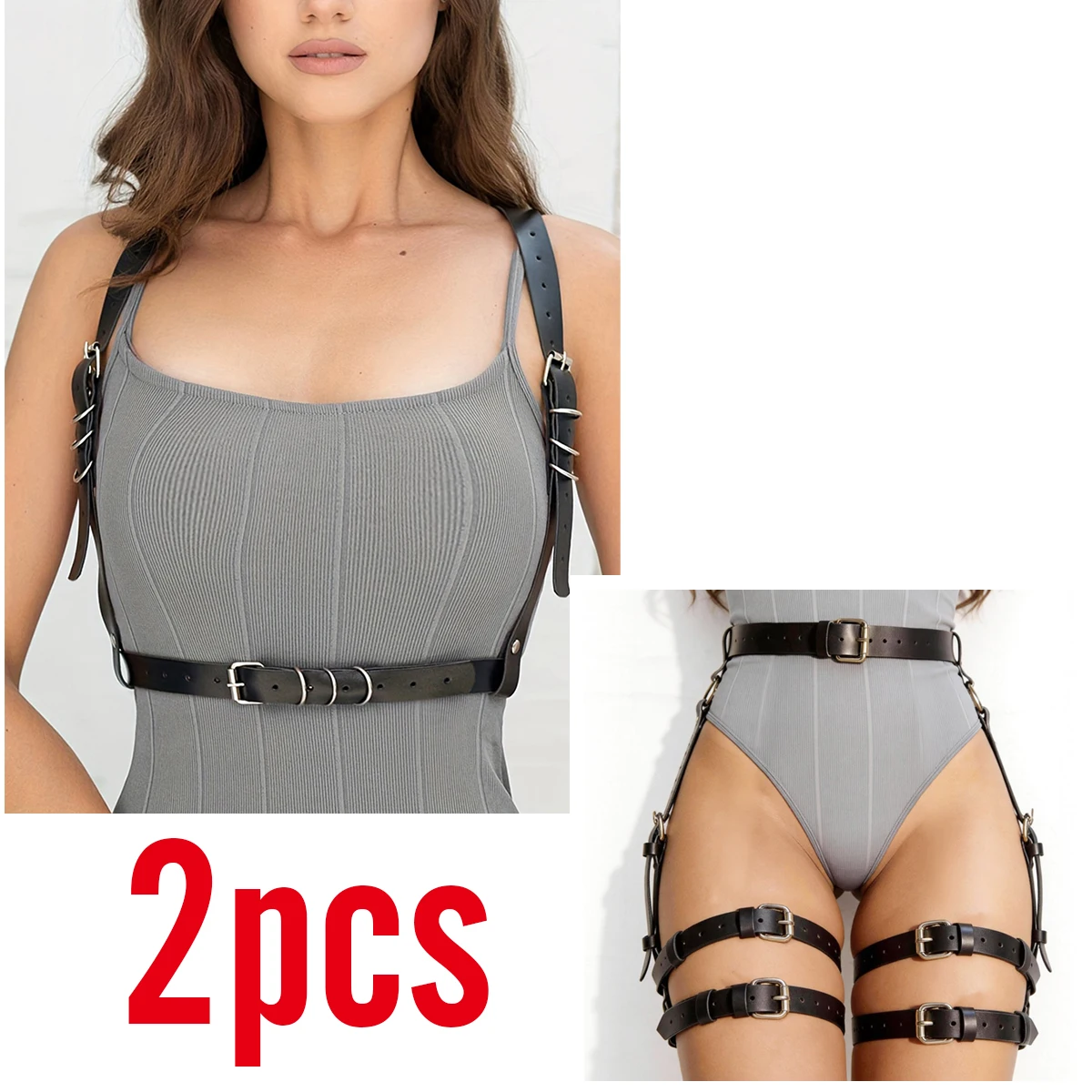 

Женский комплект с регулируемыми кожаными ремнями: стильный плечевой ремень, ремни на талию и ноги, в стиле панк, для повседневной носки, для фестивалей и вечеринок.