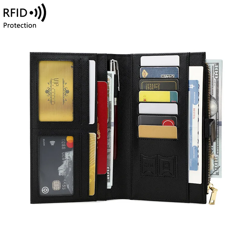 Western RFID Blocking PU Leather Hasp Zipper Long Women Wallet Large Capacity Passport Holder Multi-functional Purse forLadies