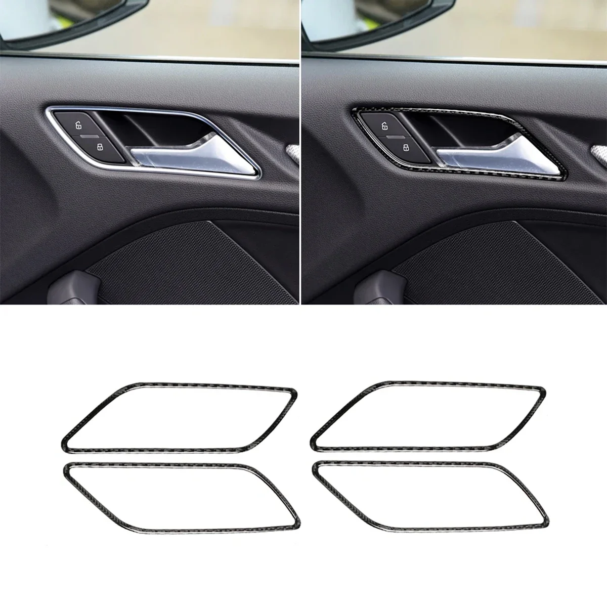 

For Audi A3 Accessories 8V 14-19 Auto Door Bowl Handle Carbon Fiber Interior Stickers 4pcs Car Door Handle Decoration Trim