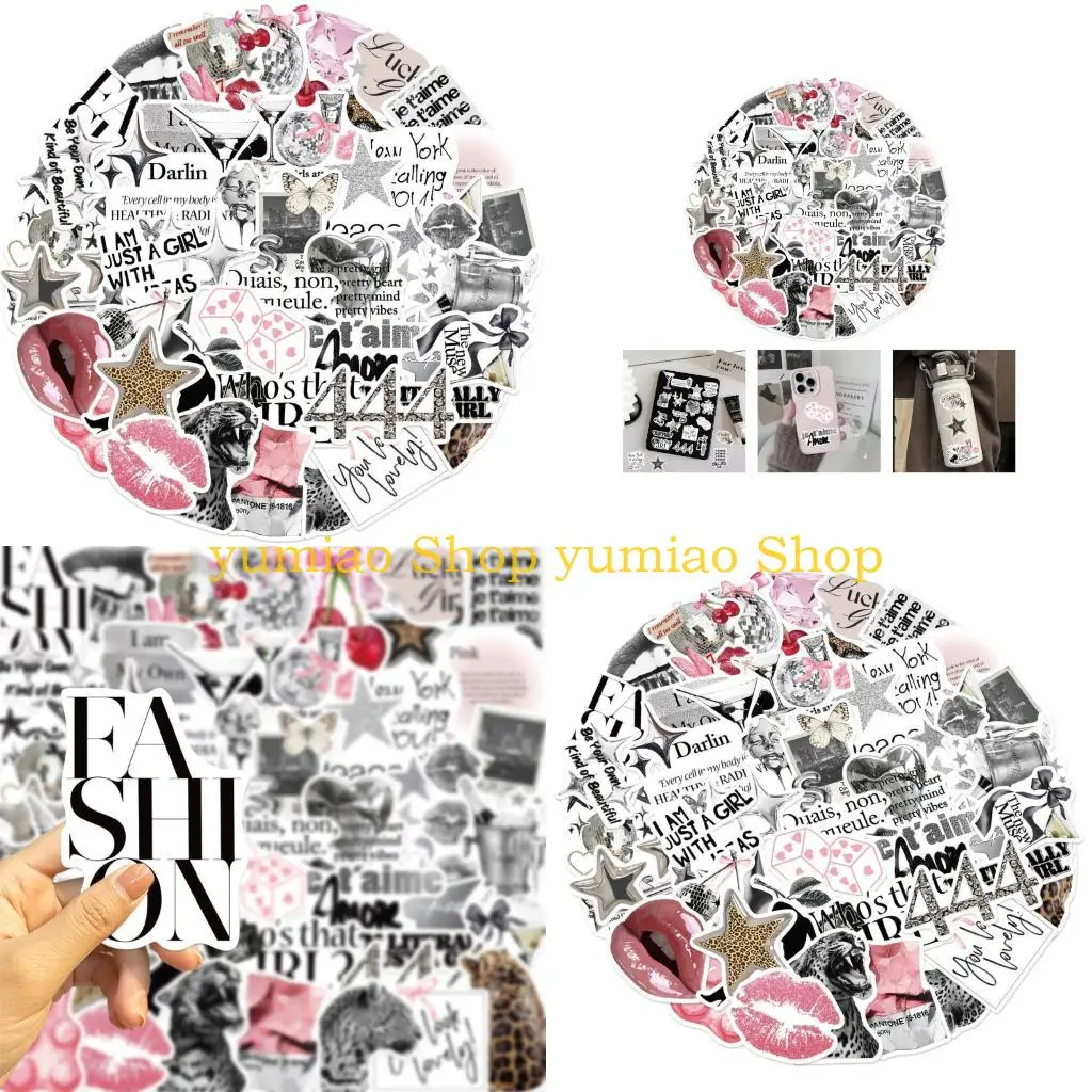 587B 50Pcs Cartoon PET Sticker Waterproof Aesthetic Sticker for Scrapbooking Laptop Journal Phone Case Skateboard Luggage