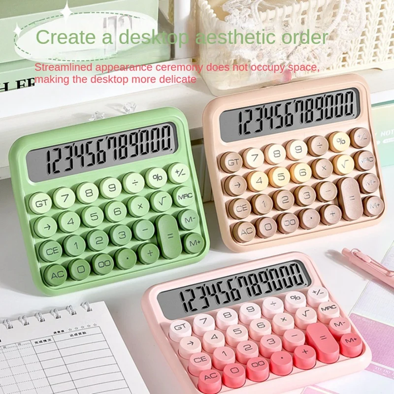 Desktop 12 Digit Cute Calculator, Mechanical Switch Design, Large LCD Display Big Button Calculator