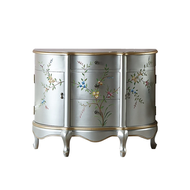 

Painted Entrance Cabinet Light Luxury Solid Wood Sideboard Lobby Curio Cabinet Semicircle Bedroom Locker