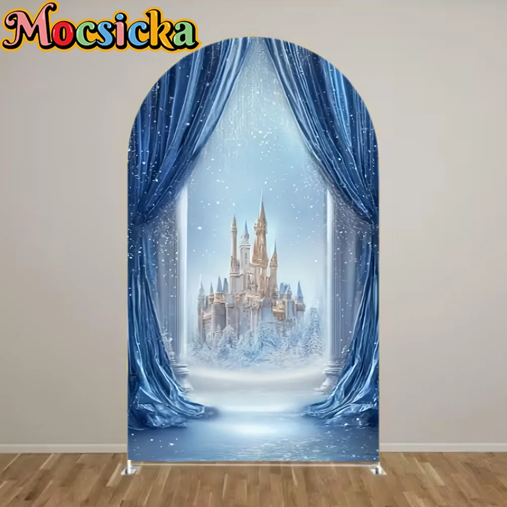 

Snowflake Blue Ice Castle Arch Photography Background Custom Frozen Princess Baby Shower Background Photography Props