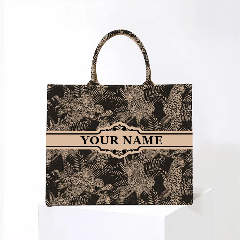Personalized Custom Name Printed Canvas Tote Bags for Women Casual Large Capacity Ladies Shoulder Handbags for Shopping Travel image 5