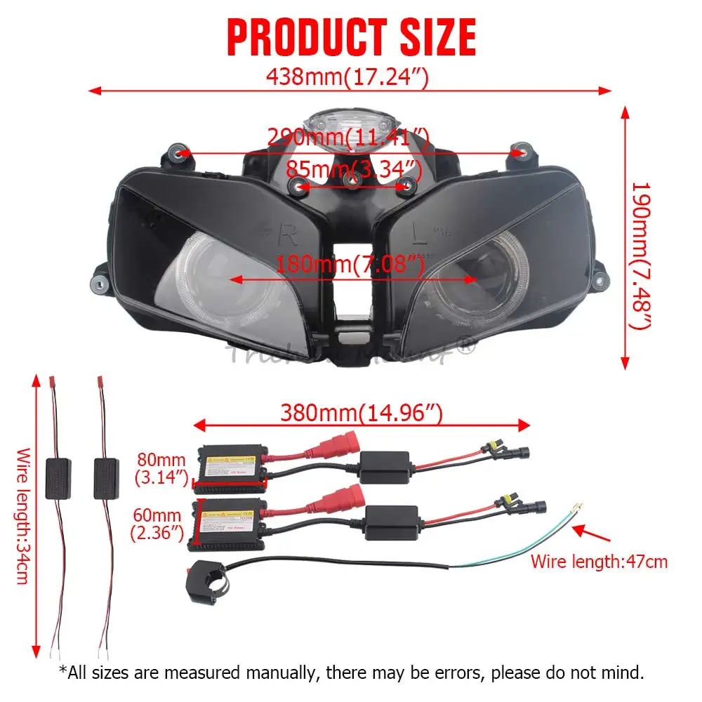 

Motorcycle Headlight Front Head Lamp Angel Devil Eyes LED Light Projector Headlight Assembly For Honda CBR600RR F5 2003-2006